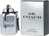A bottle of Coach Platinum Eau de Parfum for men and its packaging are displayed on a white background. Podgląd zdjęcia produktu