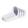 A single white Adidas Adilette Aqua slipper with silver stripes is shown against a white background. Produktbild-Vorschau