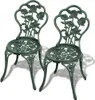 Two green metal chairs with rose designs. Voir les images du produit