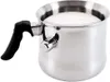 A stainless steel milk frother with a black handle, filled with a white liquid. Produktbild-Vorschau