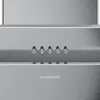 A close-up view of the control panel and upper section of a stainless steel range hood. Produktbild-Vorschau