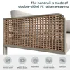 Close-up of a rattan garden lounge set with descriptive icons and text. Voir les images du produit