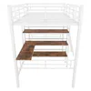 A white metal loft bed with a desk and shelves underneath, shown from the front. Anteprima dell’immagine prodotto