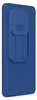 A blue phone case with a sliding camera cover. Produktbild-Vorschau