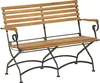 A wooden and metal garden bench on a white background. Produktbild-Vorschau