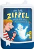 A book cover with a boy and a ghost on a blue wooden door. Produktbild-Vorschau