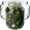Three glass jars, one filled with pickles and seasonings, are arranged on a white background. Podgląd zdjęcia produktu
