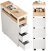 A white and wood rolling cabinet with drawers and shelves, shown from two angles. Produktbild-Vorschau