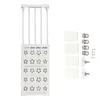 A white adjustable tension rod shelf unit with decorative cutouts and a set of mounting accessories. Anteprima dell’immagine prodotto