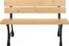 A front view of a wooden park bench with black metal legs against a white background. Produktbild-Vorschau