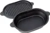A black cast iron oval pot with a ribbed lid, shown from a slightly elevated angle against a white background. Produktbild-Vorschau