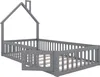 A grey wooden bed frame with a house-shaped top and a slatted base, shown from a side angle against a white background. Anteprima dell’immagine prodotto