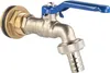 A close-up studio shot of a brass tap with a blue handle and a hose connector. Produktbild-Vorschau