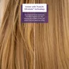 A split image showing a comparison of hair before and after using a product, with text overlay describing its features. Produktbild-Vorschau