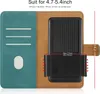 A flip-style phone case is shown open, displaying its interior card slots and the mechanism for holding a phone. Dimensions are indicated. Voir les images du produit