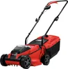 A red and black electric lawnmower is shown from a three-quarter front angle against a white background. Náhled obrázku produktu
