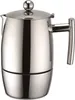 A silver, stainless steel stovetop espresso maker is shown against a white background. Produktbild-Vorschau