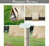 Collage of images showing details of a beige outdoor curtain, including how it is weighted, attached to a pole, and secured with ropes. Náhled obrázku produktu