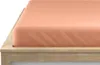 A close-up view of a fitted sheet on a bed frame. Produktbild-Vorschau