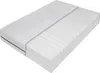 A white orthopedic cold foam mattress is shown in a studio shot against a white background. The mattress is cut to reveal its layered structure and zoned design. Produktbild-Vorschau
