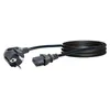 A black power cord with two different types of plugs on a white background. Produktbild-Vorschau