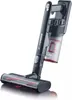 A black and red cordless stick vacuum cleaner is shown against a white background. Produktbild-Vorschau