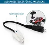 A product shot of a Tamiya connector cable with a remote-controlled car and controller in the background. Produktbild-Vorschau