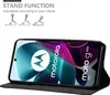 A black phone case with a Motorola phone inside, displayed in a stand function. Náhľad obrázku produktu