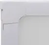 A close-up view of the corner of a white shower wall panel, showing the textured surface and the white plastic frame. Produktbild-Vorschau
