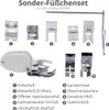 A collection of sewing machine presser feet and accessories, with labels and descriptions. Produktbild-Vorschau