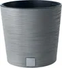 A gray textured round planter pot with a black interior, shown against a white background. Náhled obrázku produktu