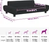 A diagram showing the dimensions of a black dog bed, along with a size chart indicating recommended dog lengths and weights. Produktbild-Vorschau