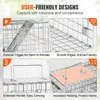 A collage of four images showcasing the features of a metal animal trap. Produktbild-Vorschau