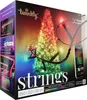 The image shows the packaging of Twinkly LED light strings, featuring a Christmas tree illuminated with colorful lights and a smartphone displaying the app interface. Produktbild-Vorschau