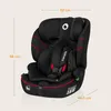 A black car seat with red trim, showing dimensions. Anteprima dell’immagine prodotto