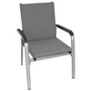 A studio shot of a gray armchair with silver metal legs and black armrests. Produktbild-Vorschau