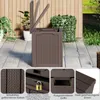 A brown storage box with a rattan-like texture is shown outdoors on a wooden deck, with plants in the background. Anteprima dell’immagine prodotto