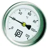 A close-up view of a round thermometer with a white face and black markings. Produktbild-Vorschau