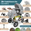 A detailed marketing image of a baby stroller, highlighting its various features with text callouts and close-up insets. Produktbild-Vorschau