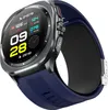 A close-up, angled view of a blue smartwatch with a dark gray bezel and a blue silicone strap, displayed against a white background. The watch face shows various health metrics like heart rate, blood pressure, and step count. Náhled obrázku produktu