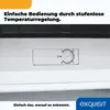 Close-up of a temperature control dial on a white appliance, with marketing text overlay. Produktbild-Vorschau