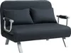 A dark gray sofa bed with two throw pillows and silver armrests and legs, shown from the front on a white background. Náhled obrázku produktu