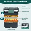 Diagram of a multi-layer electric lunchbox with labels indicating capacity and features. Produktbild-Vorschau