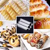 A collage of baked goods and baking tools, including cannoli, hot dog buns, and metal baking molds. Produktbild-Vorschau