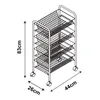 A line drawing of a black wire rolling cart with multiple shelves, with dimensions indicated. Anteprima dell’immagine prodotto