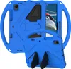 A blue protective case for a Samsung Galaxy Tab S6 Lite tablet is shown from multiple angles, with one angle showing a portion of the tablet screen displaying an animated character. Produktbild-Vorschau