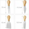 A collage of four cheese knives with wooden handles, each with a measurement indicated. Náhľad obrázku produktu