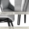 A collage of four close-up images of a gray upholstered chair, highlighting its features. Produktbild-Vorschau