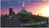 A character stands on a platform overlooking a vast, blocky landscape with a glowing tower in the distance. Produktbild-Vorschau