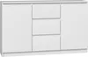 A white sideboard with two doors and three drawers, shown from the front. Voir les images du produit